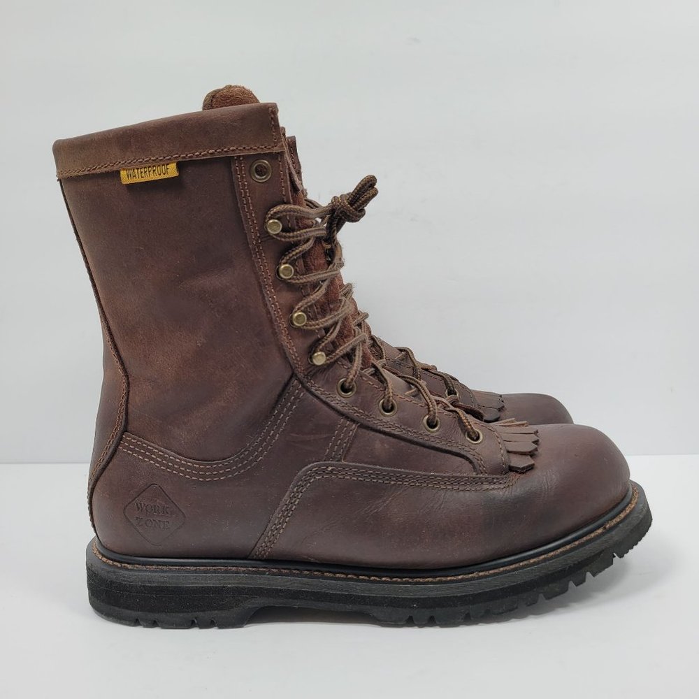 Work Zone Oil Resistant Waterproof Mens Brown Leather Work Boots N880 US Size 12